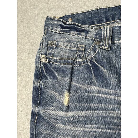 T.K. Axel Jeans Mens W32 L32 Wolcott Boot Cut Distressed Ripped Blue Denim - Picture 14 of 16